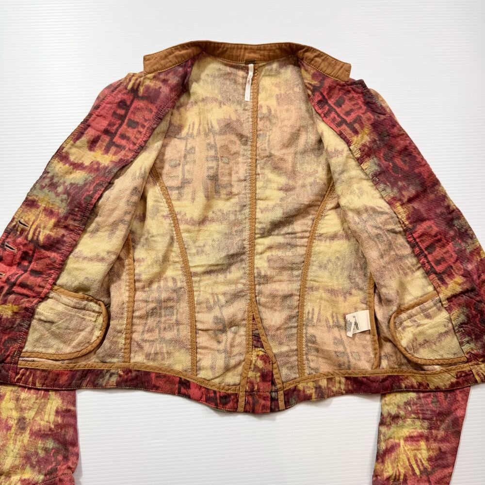 Free People Ikat Tribal Tie Dye Blazer Jacket Women’s 2 Cotton Boho Y2K Western - Picture 6 of 16